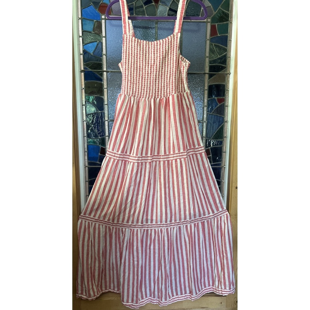 Marine Layer Selene Linen Maxi Dress Size XL Lined Pinkish-Red Stripe